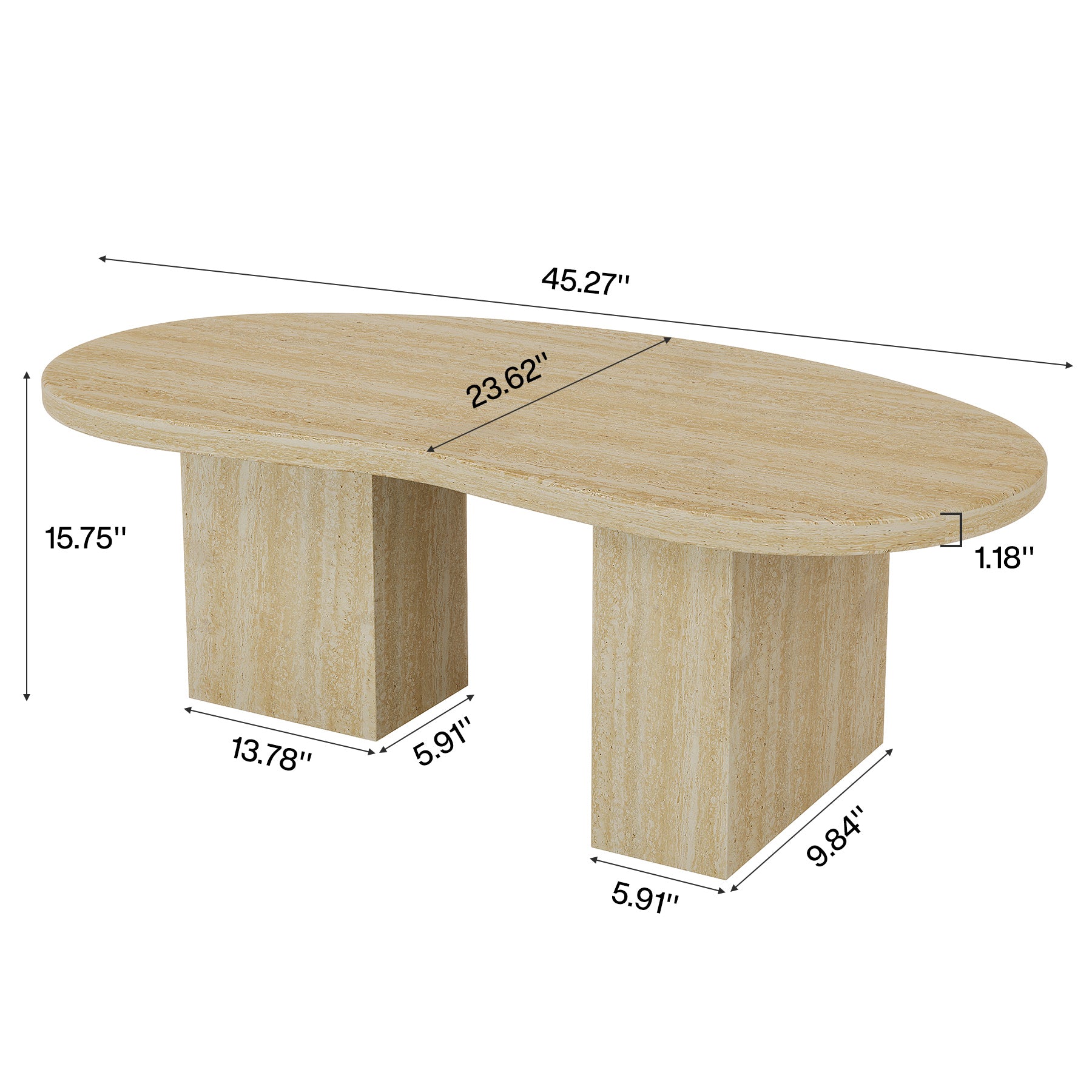 Oval Coffee Table, 45.27" Center Cocktail Table with Asymmetric Pedestal