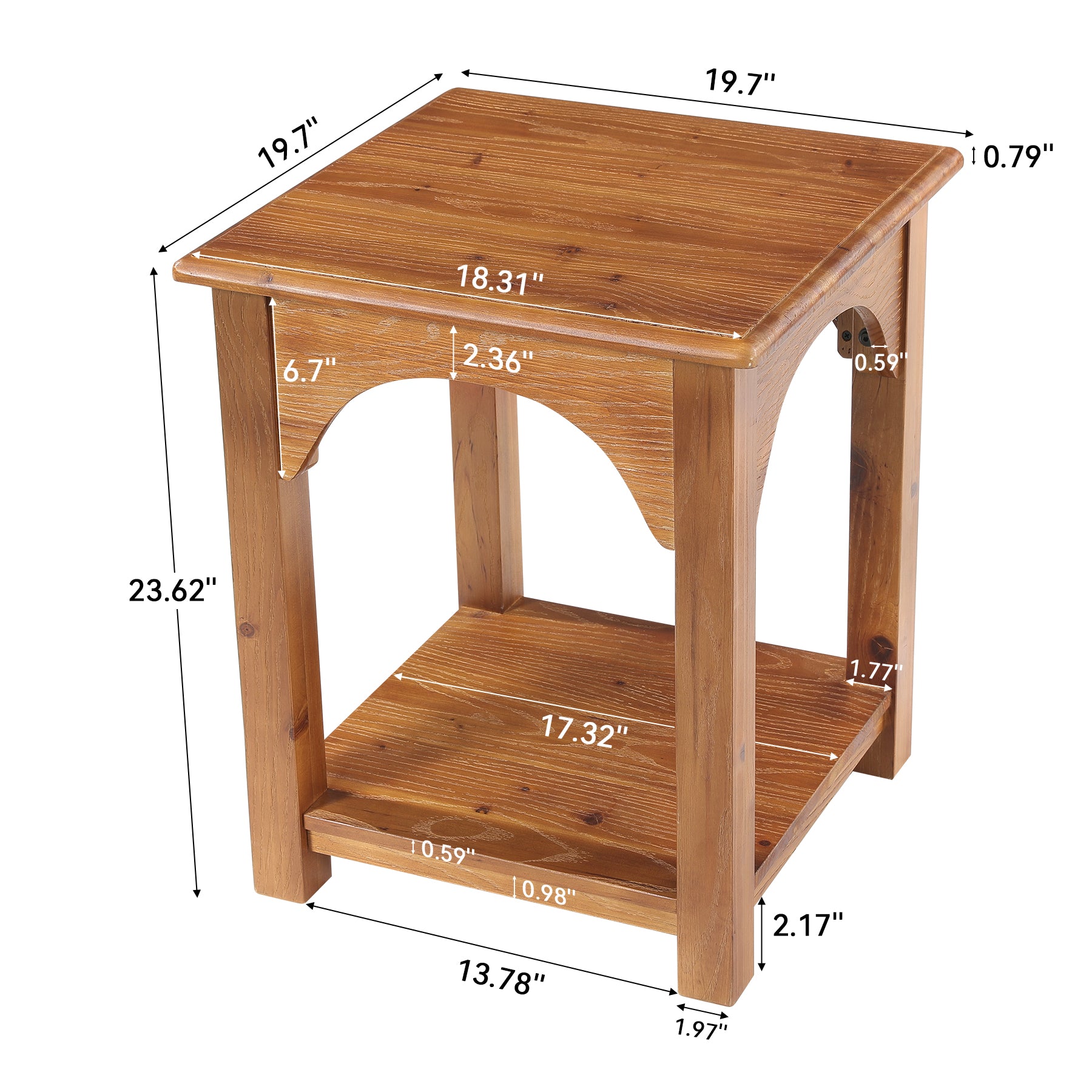 Farmhouse End Table with Storage, Solid Fir Wood 2-Tier Side Table, Living Room