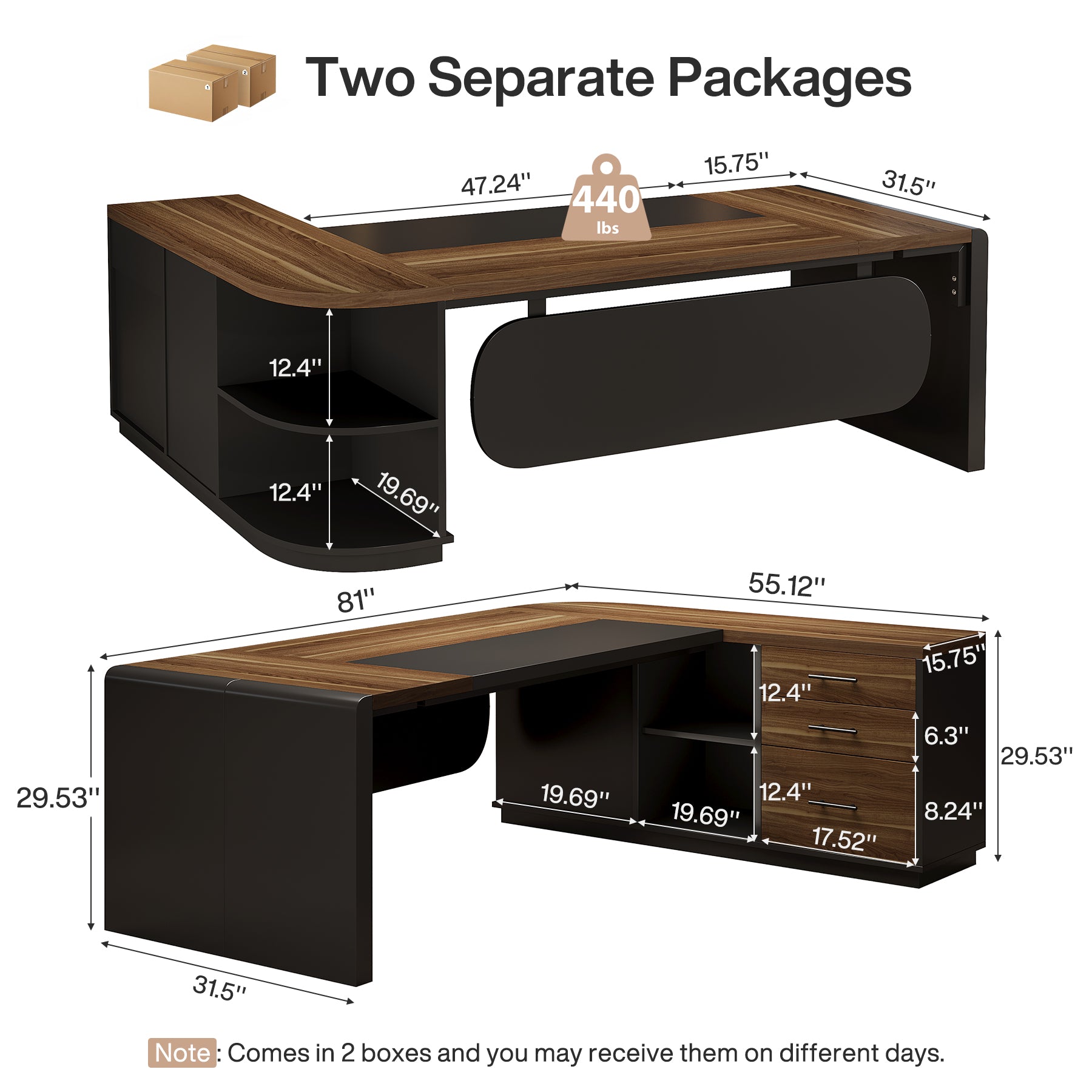 Large 80" L-Shaped Computer Desk with Storage Drawers, Executive Office Workstation
