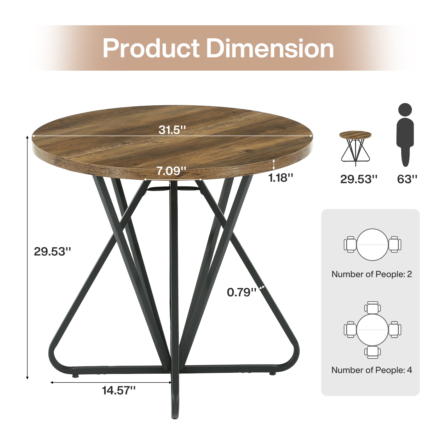 31.5" Round Dining Table, Small Farmhouse Kitchen Table with Geometric Frame for 2-4