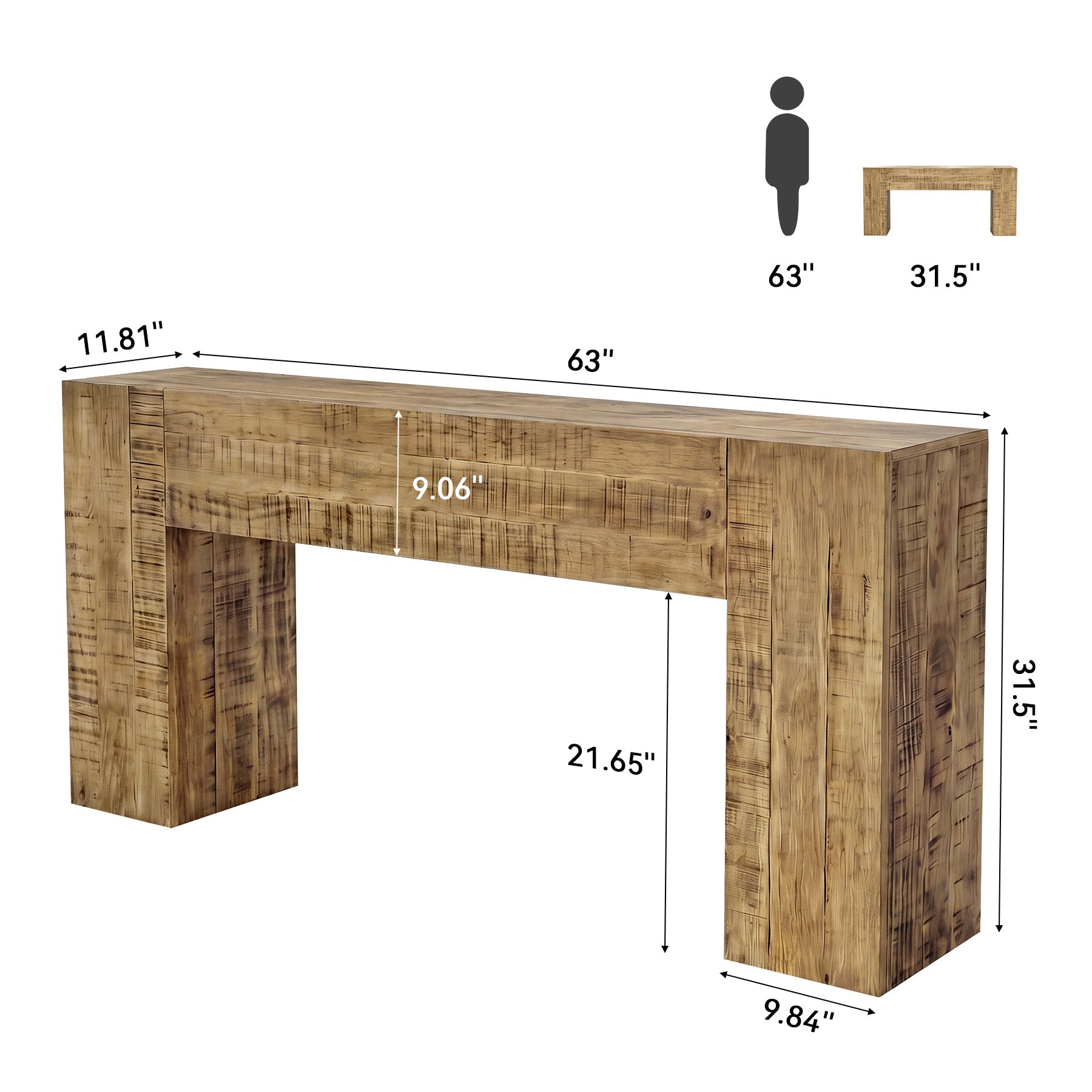 Solid Wood Console Table, 63" Farmhouse Sofa Table Behind Couch for Entryway