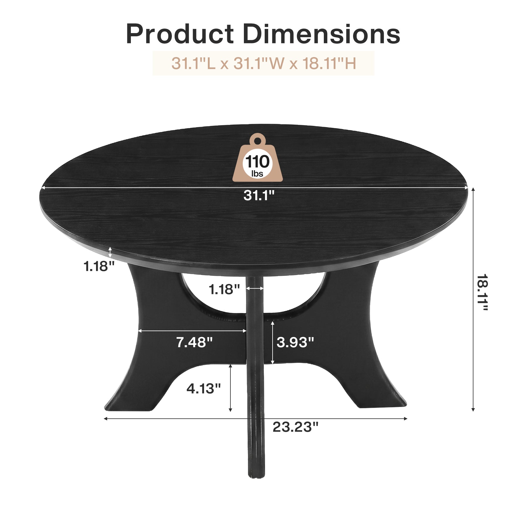 31" Round Coffee Table, Modern Design Center Table for Living Room
