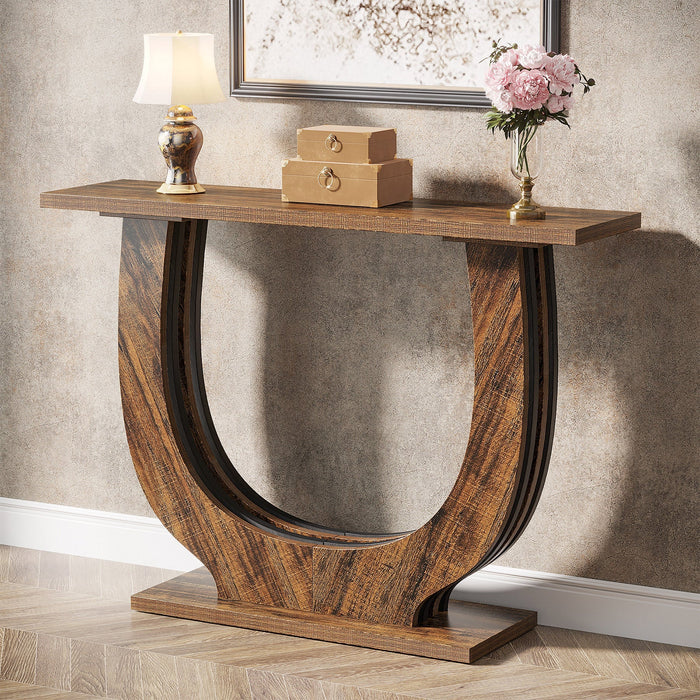 Farmhouse Console Table, 41.34" Wood Sofa Table with Geometric Base Tribesigns