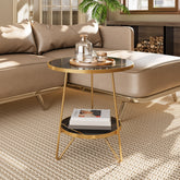 Faux Marble End Table, 2 - Tier Round Sofa Bedside Table with Shelves Tribesigns 3