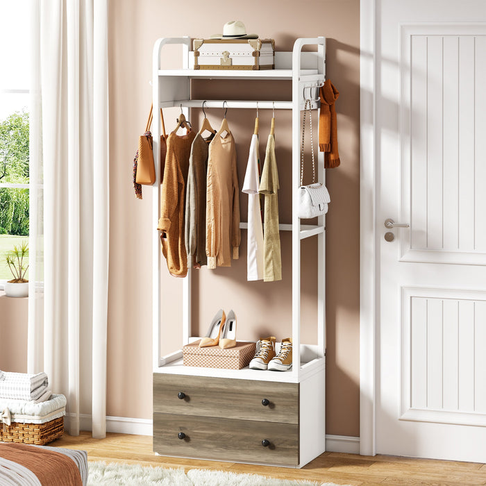 Freestanding Closet Organizer, Coat Rack with Drawers and Shelves Tribesigns