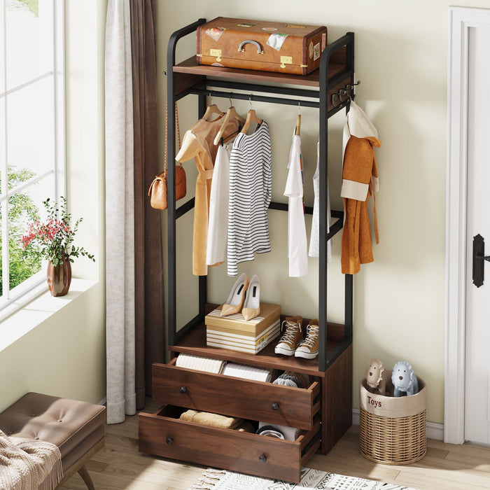 Freestanding Closet Organizer, Coat Rack with Drawers and Shelves Tribesigns