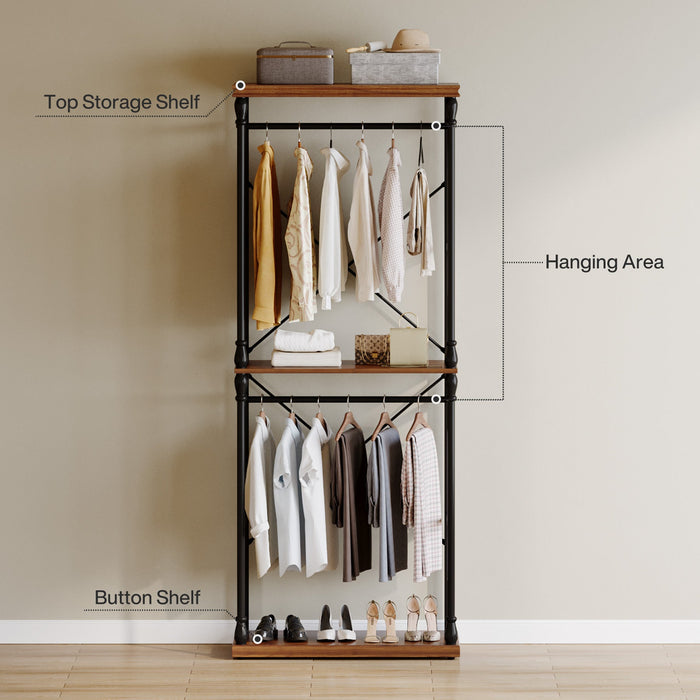 Freestanding Clothes Rack, Garment Rack Closet Organizer with Storage Shelves Tribesigns