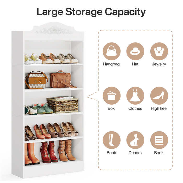 Freestanding Shoe Cabinet, 72.8" Wood 5 Tiers Shoe Storage Rack Tribesigns