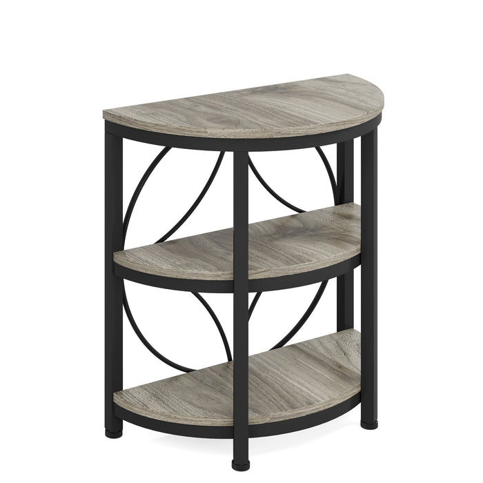 Half - Round End Table, 3 - Tier Narrow Side Table with Metal Frame Tribesigns