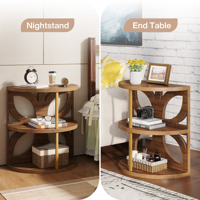 Half Round End Table, Narrow Side Table Nightstand with 3 Storage Shelf Tribesigns