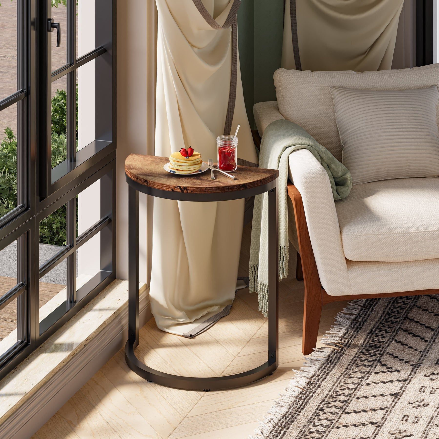 Tribesigns End Table, Half Round Narrow Side Table with Metal Frame
