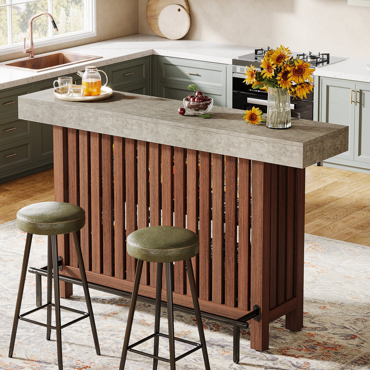 Two Bar Rest Tribesigns Home Bar Unit, Modern 2-Tier Bar Table with Footrest