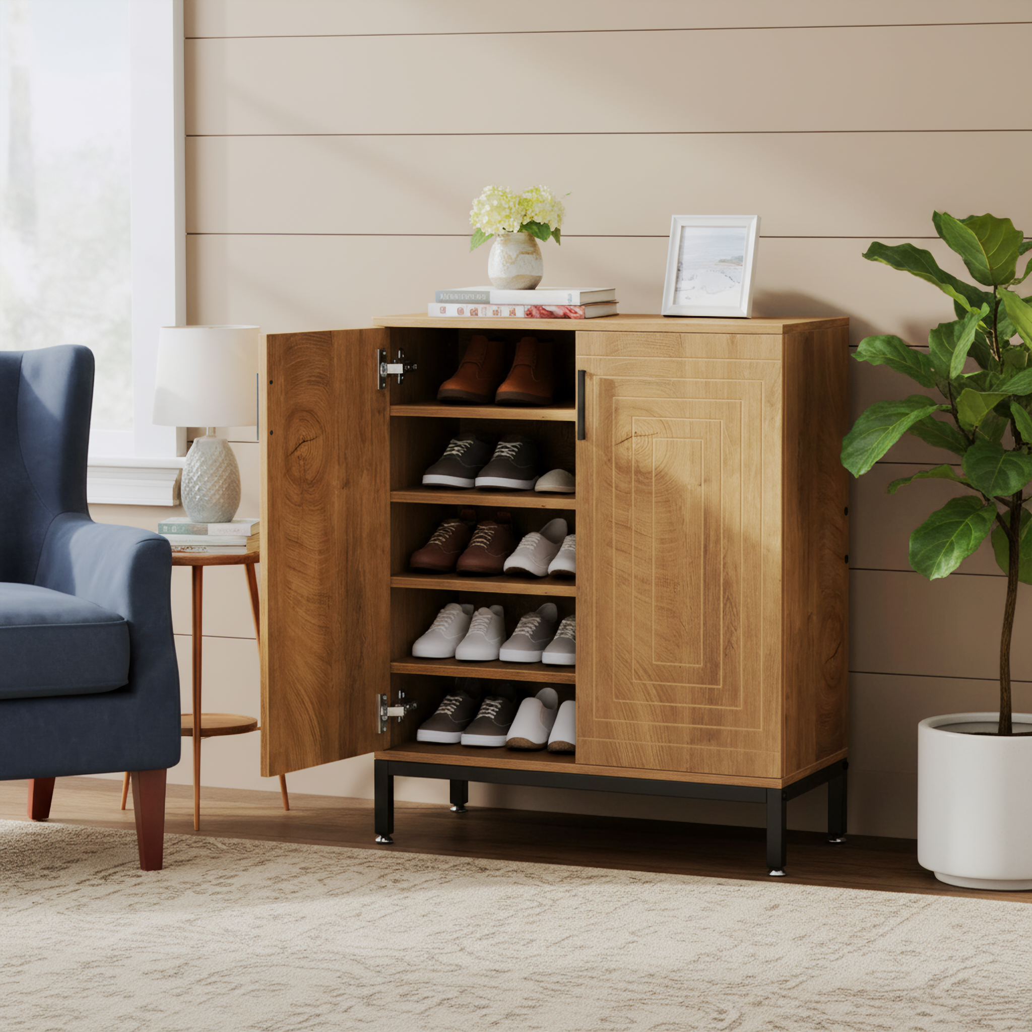 31.49" Shoe Cabinet with Doors for 20 Pairs, 5 Tier Modern Freestanding Shoe Storage Organizer