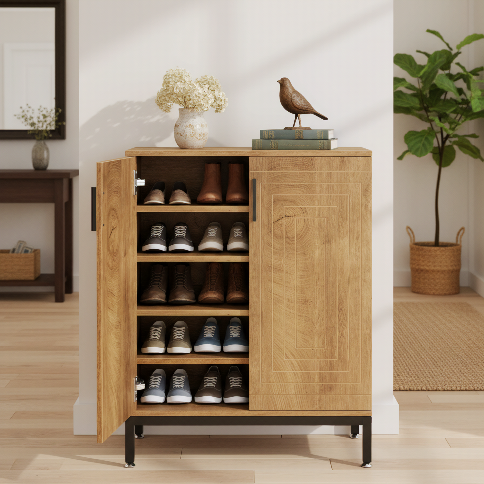 31.49" Shoe Cabinet with Doors for 20 Pairs, 5 Tier Modern Freestanding Shoe Storage Organizer