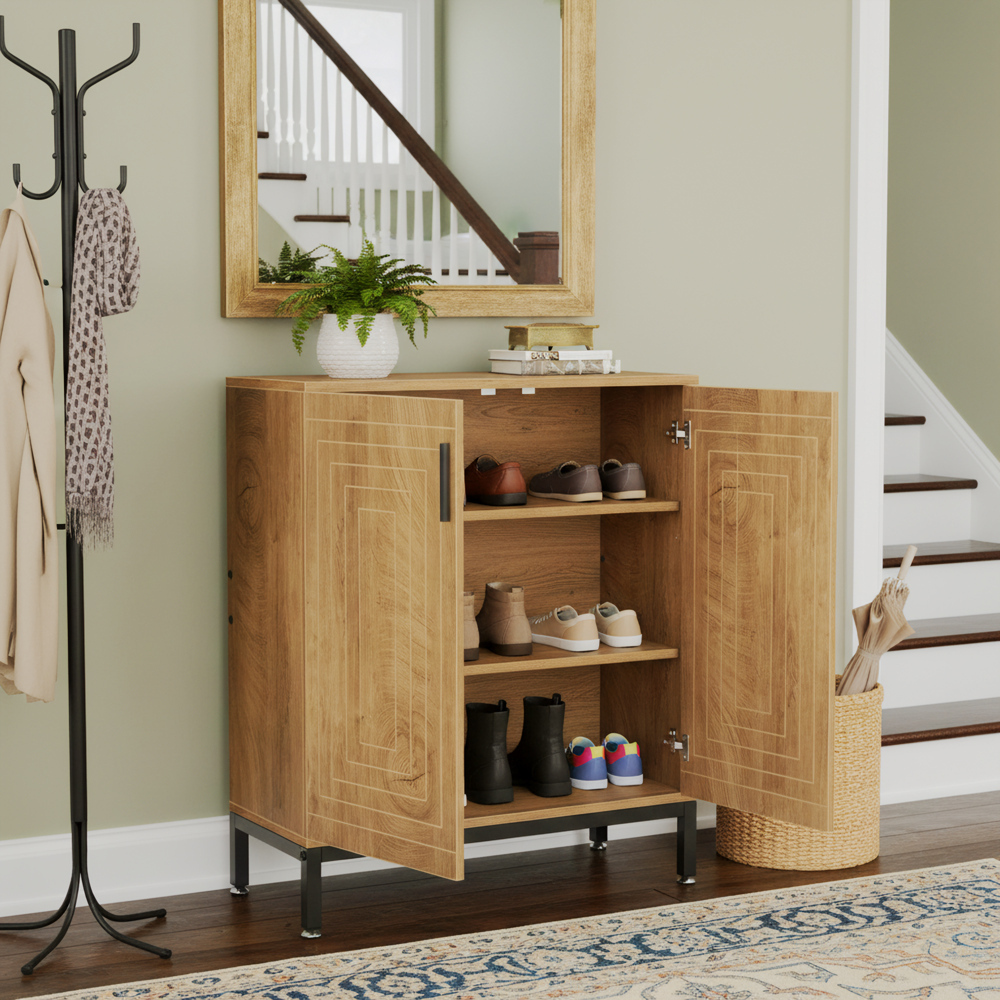 31.49" Shoe Cabinet with Doors for 20 Pairs, 5 Tier Modern Freestanding Shoe Storage Organizer