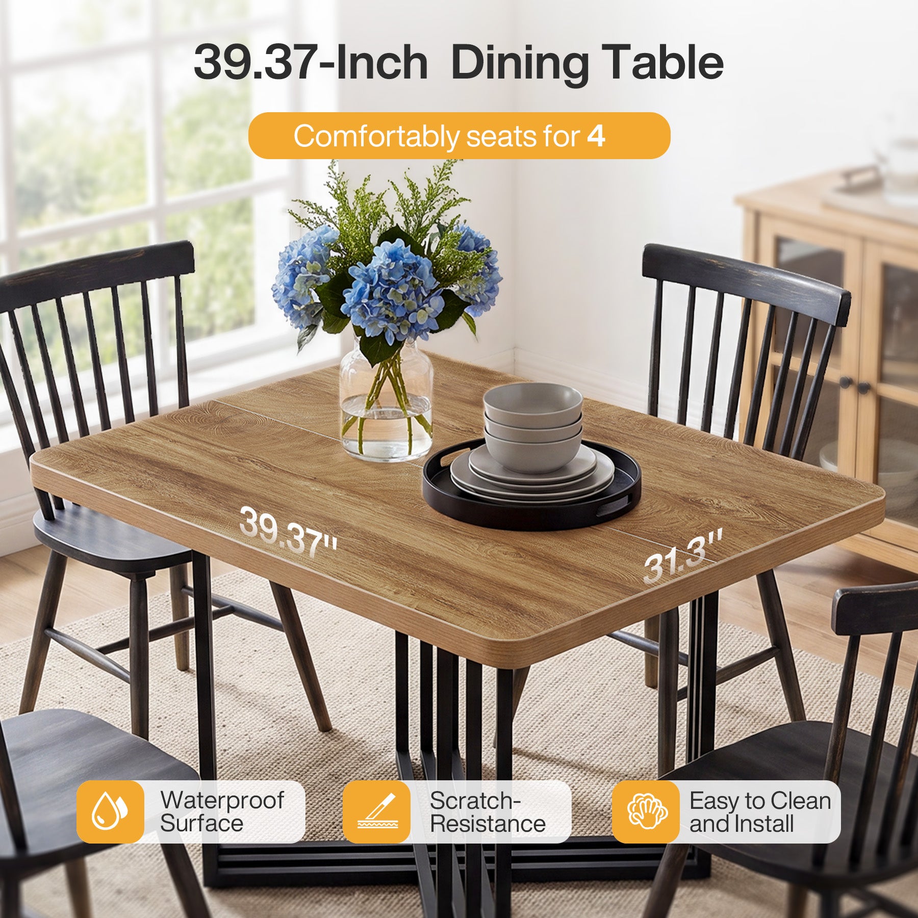 39.4-Inch Farmhouse Dining Table for 4, Compact Kitchen Table for Small Dining Rooms