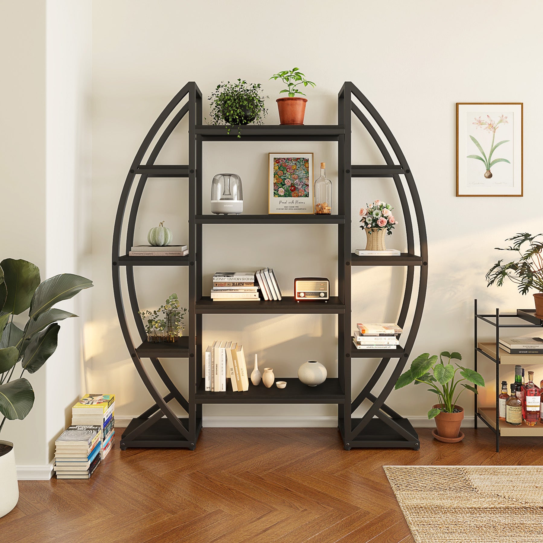 Tribesigns Bookshelf Oval Triple Wide Etagere Bookcases