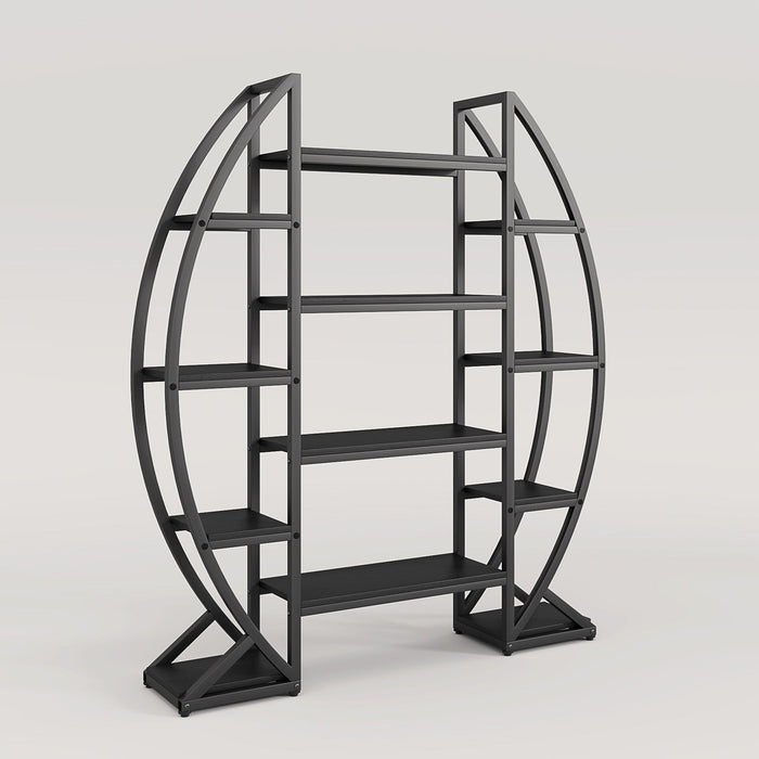 Industrial Bookshelf, Oval Triple Wide Etagere Bookcases Display Shelves Tribesigns