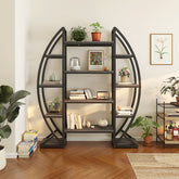 Industrial Bookshelf, Oval Triple Wide Etagere Bookcases Display Shelves Tribesigns 3