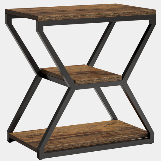 Industrial End Table, 3 - Tier Sofa Side Table Bedside Table Tribesigns