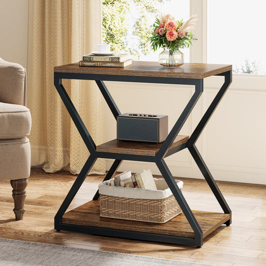 Industrial End Table, 3 - Tier Sofa Side Table Bedside Table Tribesigns