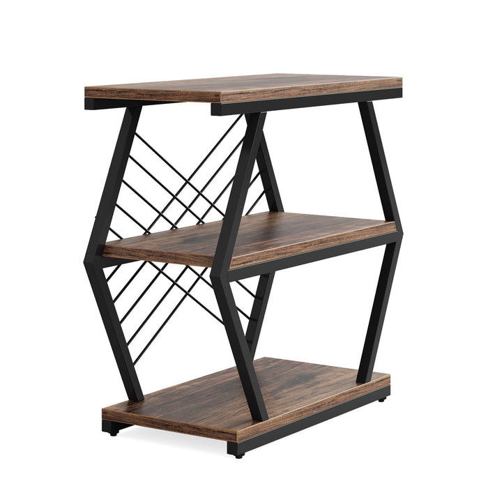 Industrial End Table Side Table with 3 Storage Shelves & Metal Frame Tribesigns