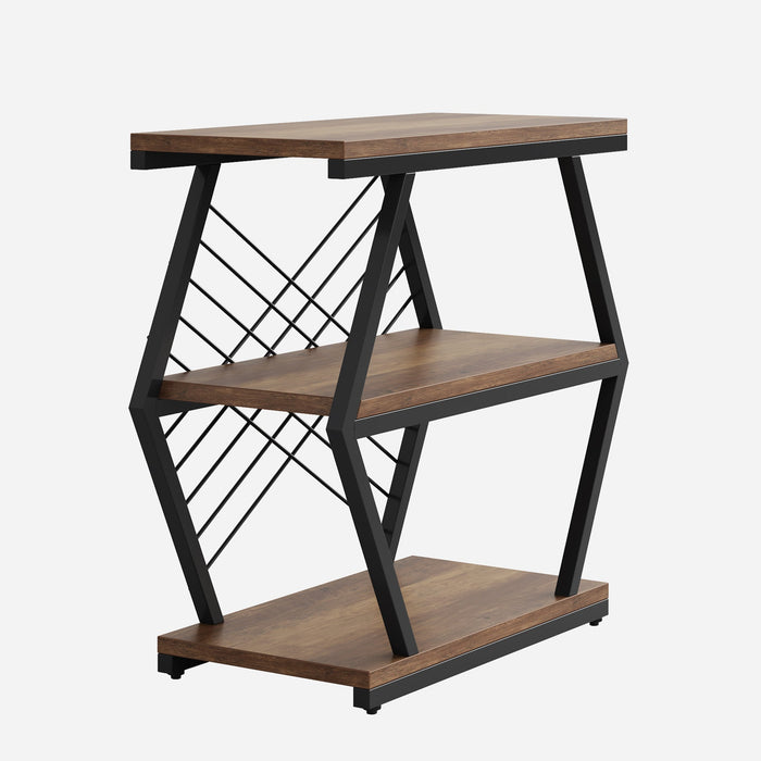 Industrial End Table Side Table with 3 Storage Shelves & Metal Frame Tribesigns