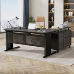 modern home office workstation with black executive desk and mobile storage cabinet