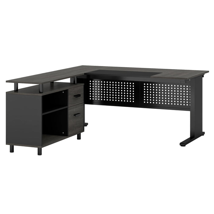 Industrial L - Shaped Desk, 63" Computer Executive Desk with File Cabinet Tribesigns