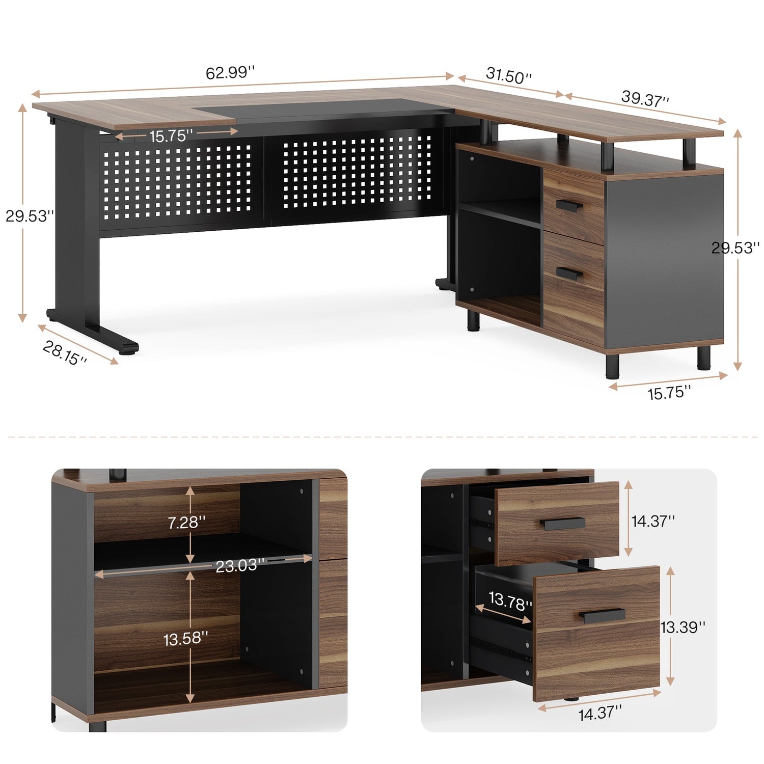 Industrial L-Shaped Desk, 63