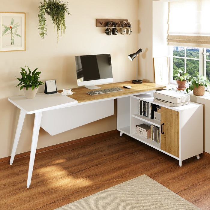 Industrial L-Shaped Desk, 78.74 Inch Executive Office Desk with File Cabinet Tribesigns