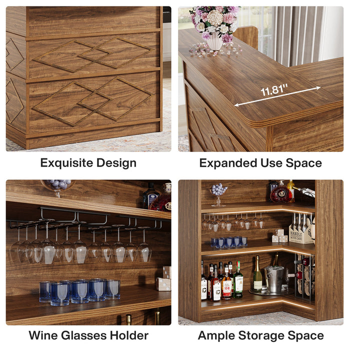 L - shaped Bar Table, 4 - tier Bar Cabinet Liquor Bar Units Tribesigns