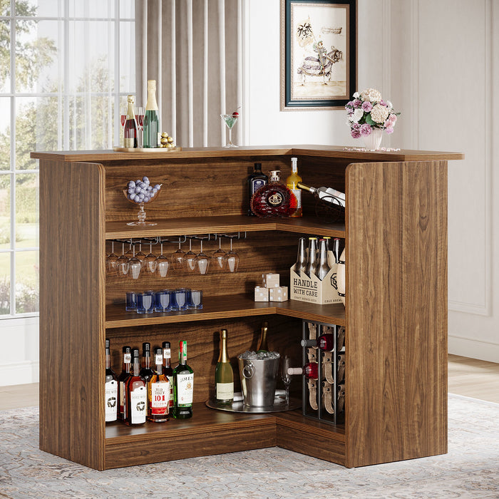 L - shaped Bar Table, 4 - tier Bar Cabinet Liquor Bar Units Tribesigns