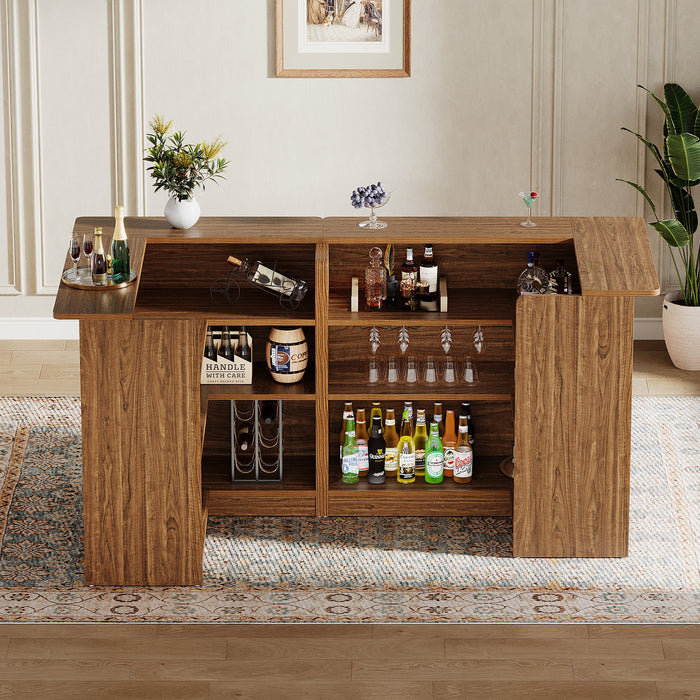 L - shaped Bar Table, 4 - tier Bar Cabinet Liquor Bar Units Tribesigns