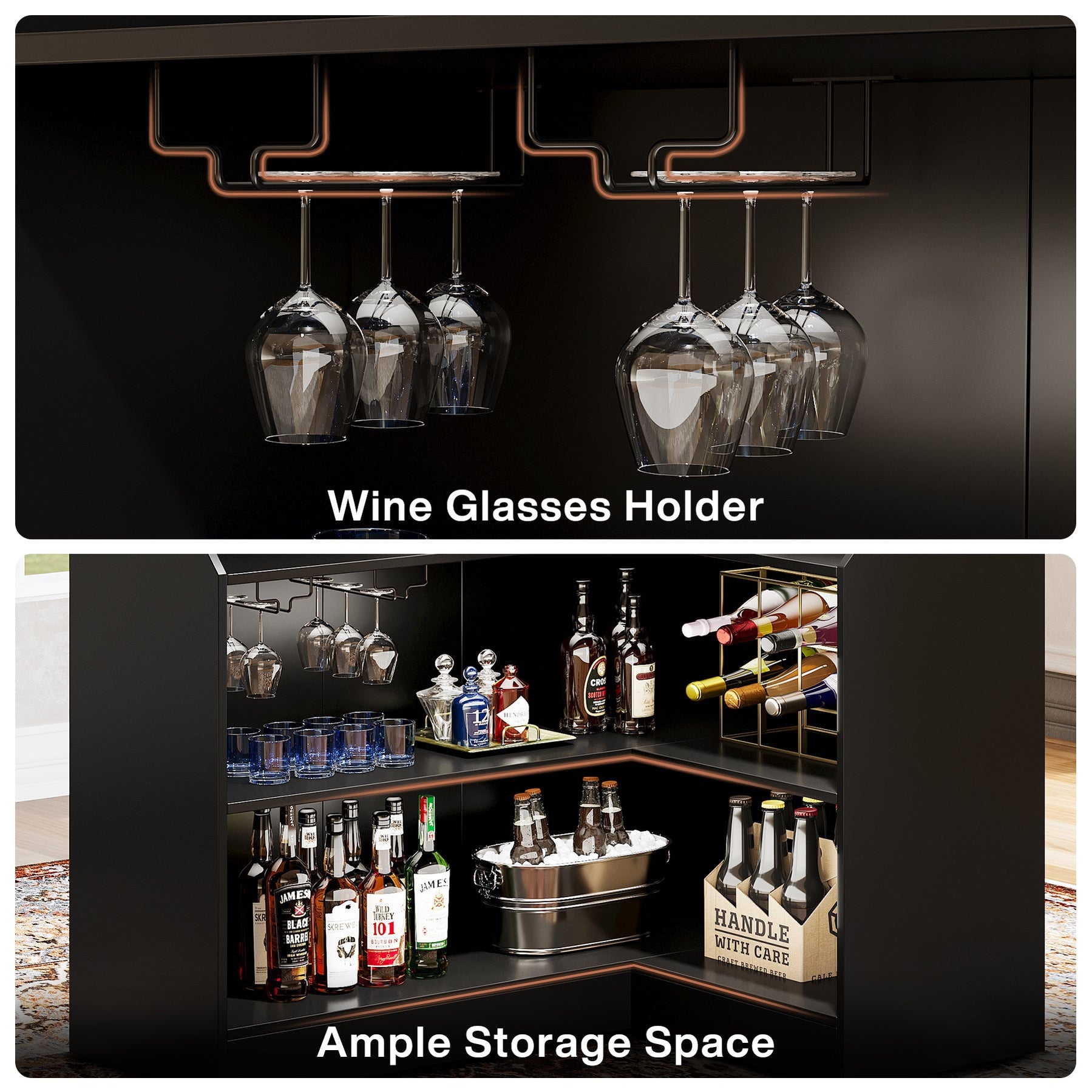 Tribesigns L-Shaped Bar Table, 4-Tier Bar Cabinet Reception Desk