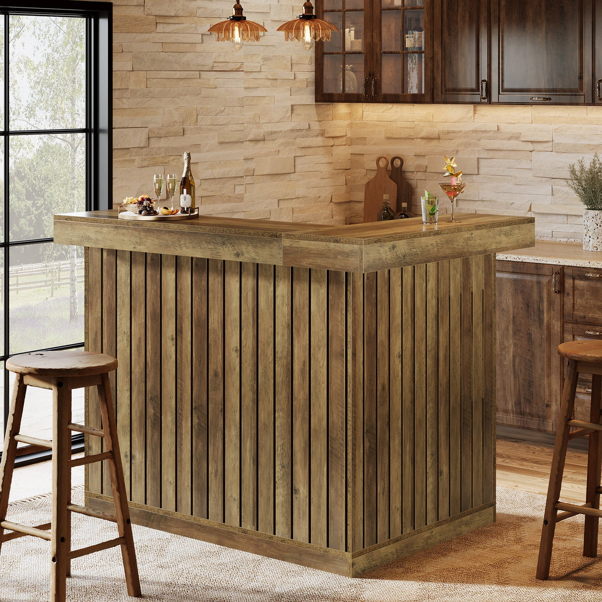 Tribesigns L-Shaped Bar Unit, 4-Tier Corner Liquor Bar Table-Tribesigns