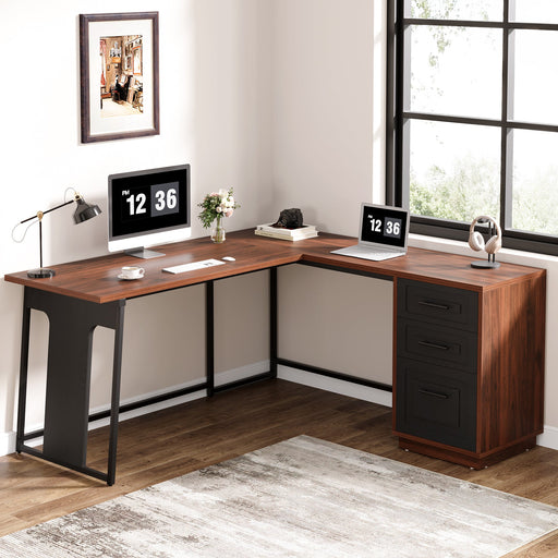 L - Shaped Computer Desk, 55" Corner Desk with File Drawer Storage Tribesigns