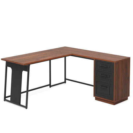 L - Shaped Computer Desk, 55" Corner Desk with File Drawer Storage Tribesigns