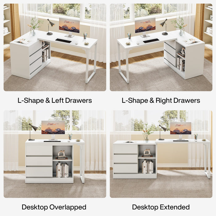 Tribesigns L-Shaped Computer Desk, Reversible Corner Desk With Cabinet