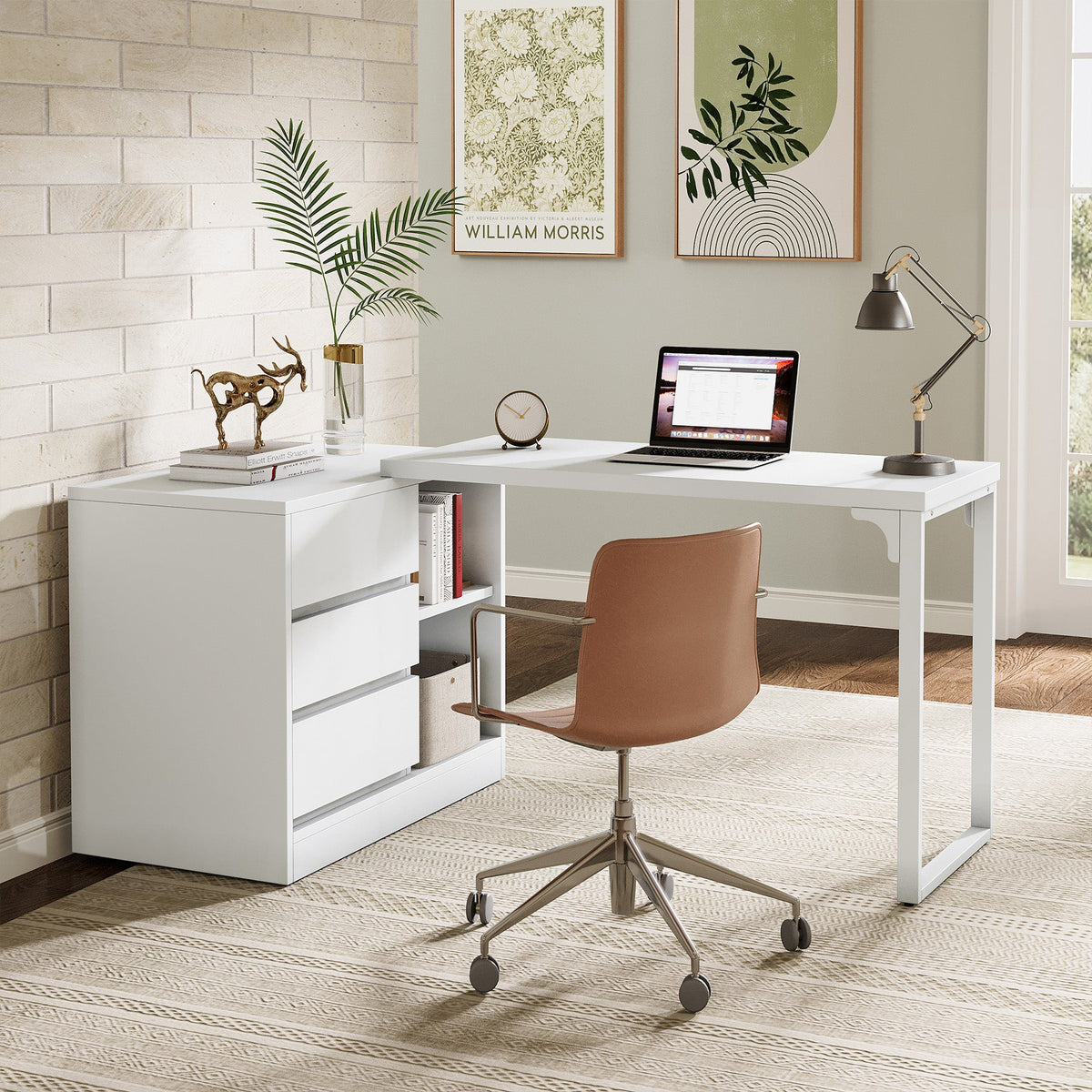 Computer Desk Reverse L Reversible L-Shaped Desk With Drawers, Computer Desk With Cabinet ...