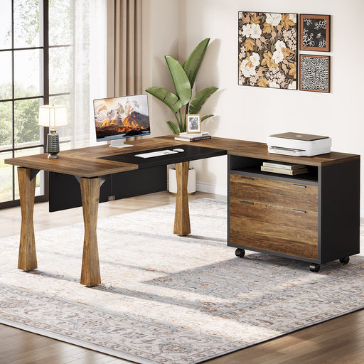 L - Shaped Executive Desk, 63" Computer Desk With File Cabinet Tribesigns