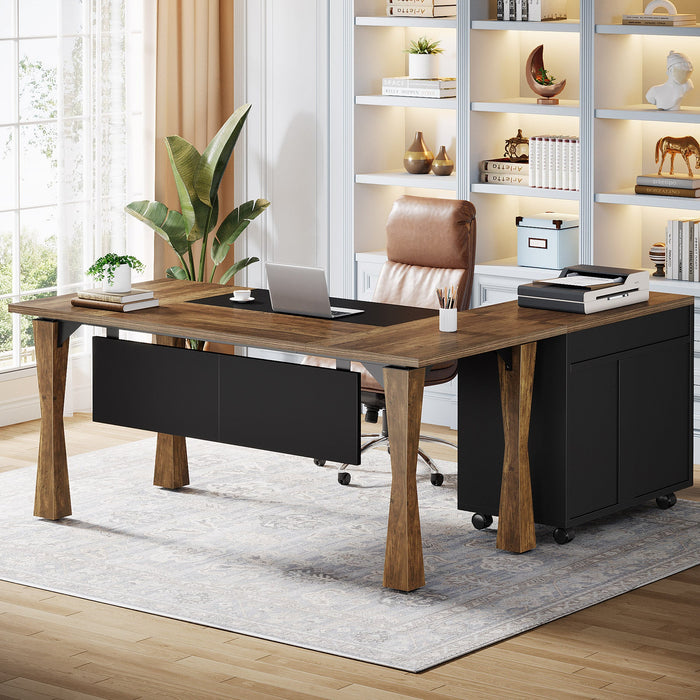 L - Shaped Executive Desk, 63" Computer Desk With File Cabinet Tribesigns