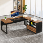 L-Shaped Executive Desk, 63" Computer Desk with Mobile File Cabinet Tribesigns