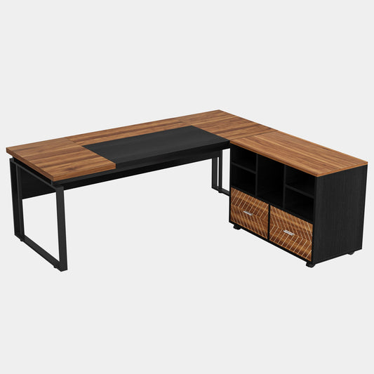 L-Shaped Executive Desk, 63" Computer Desk with Mobile File Cabinet Tribesigns