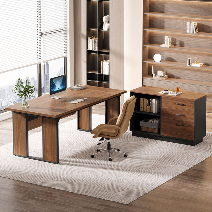 L - Shaped Executive Desk, 63" Computer Desk Workstation with File Cabinet Tribesigns