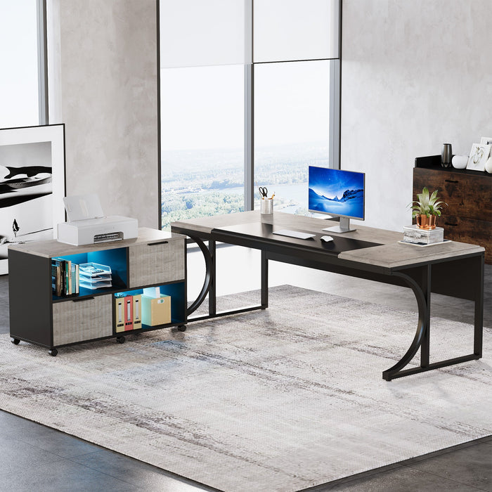 L - Shaped Executive Desk, 63" Computer Desk Writing Table with File Cabinet Tribesigns