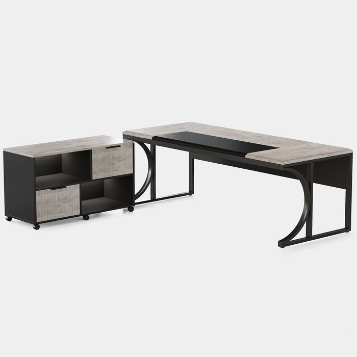 L - Shaped Executive Desk, 63" Computer Desk Writing Table with File Cabinet Tribesigns