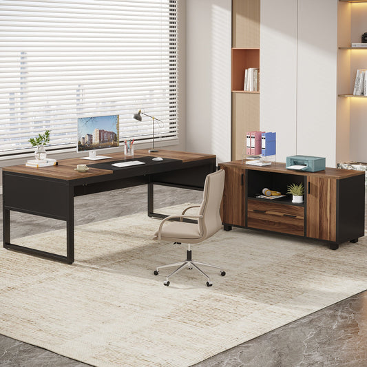 L-Shaped Executive Desk, 63" Modern Computer Desk with File Cabinet Tribesigns