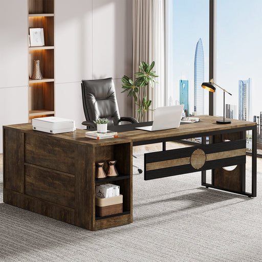 L - shaped Executive Desk, 78" Computer Desk Office Desk with File Cabinet Tribesigns