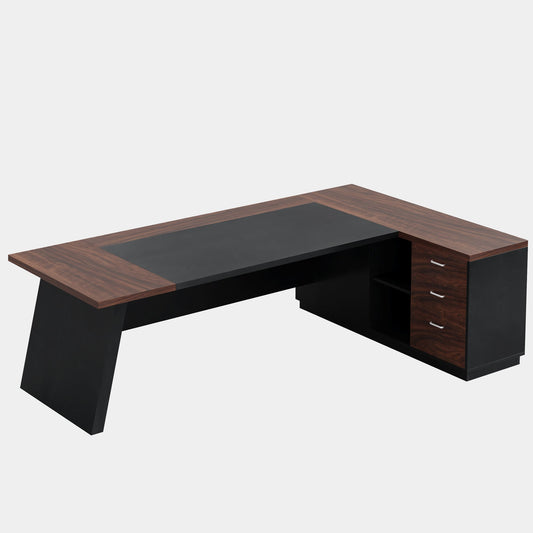 L - Shaped Executive Desk, 78" Office Desk with Drawers and Lateral File Cabinet Tribesigns